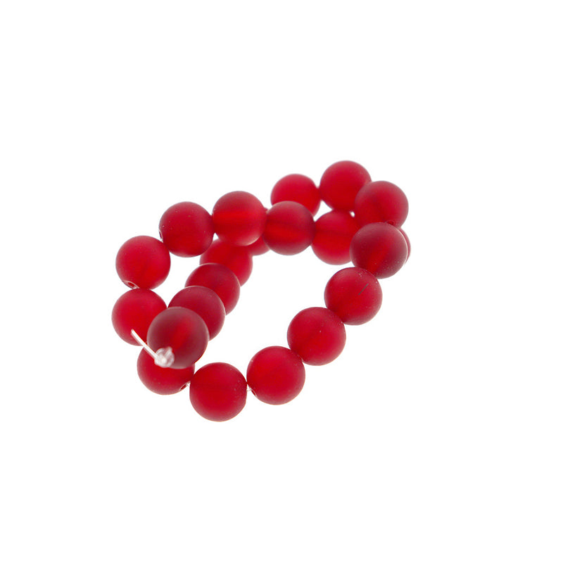Perles rondes en verre de mer de culture 10 mm - Rouge givré - 1 rang 19 perles - U188
