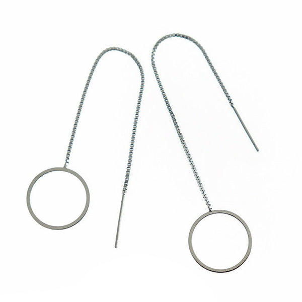 Silver Brass Round Threader Earring - 95mm - 2 Pieces 1 Pair - ER498