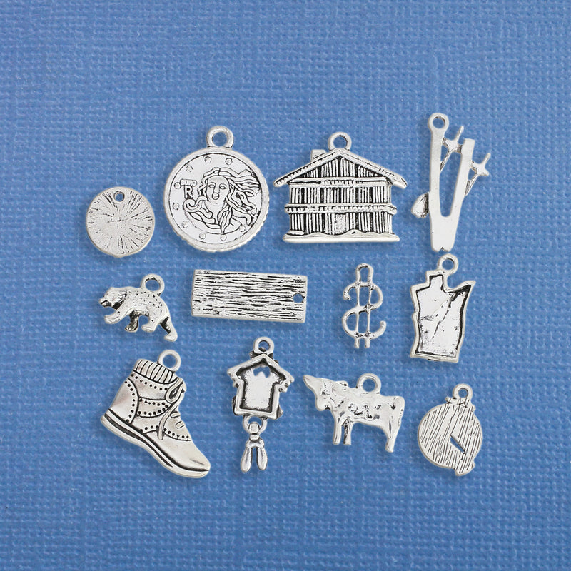Switzerland Charm Collection Antique Silver Tone 12 Different Charms - COL199