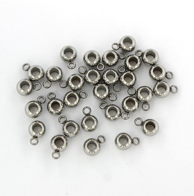 Bail Beads 9mm x 6mm - Silver Stainless Steel - 10 Beads - FD611