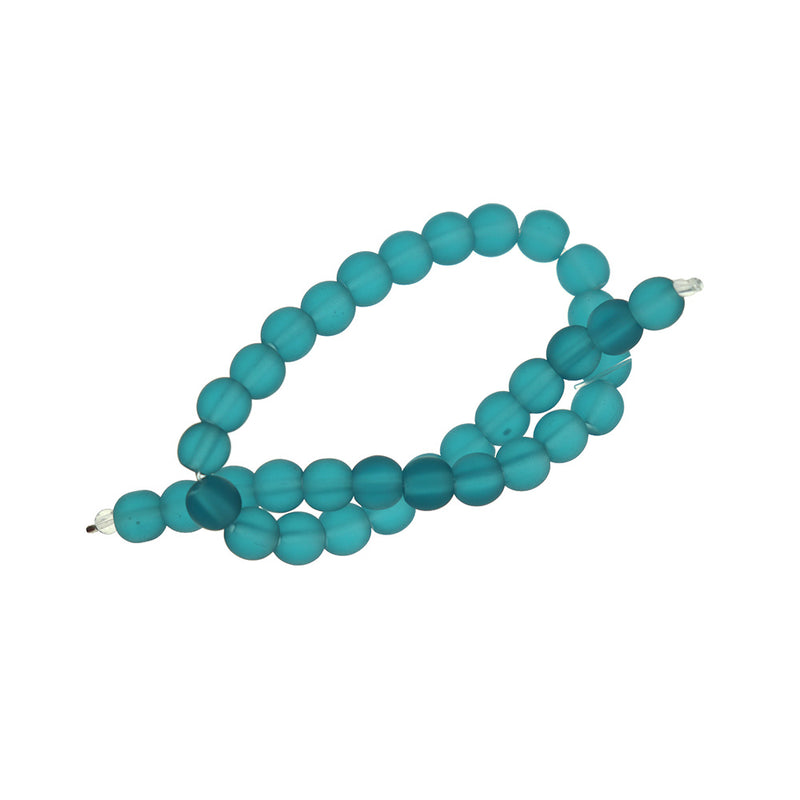 Round Cultured Sea Glass Beads 6mm - Teal - 1 Strand 32 Beads - U235