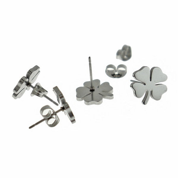Stainless Steel Earrings - Four Leaf Clover Studs - 11mm - 2 Pieces 1 Pair - ER314