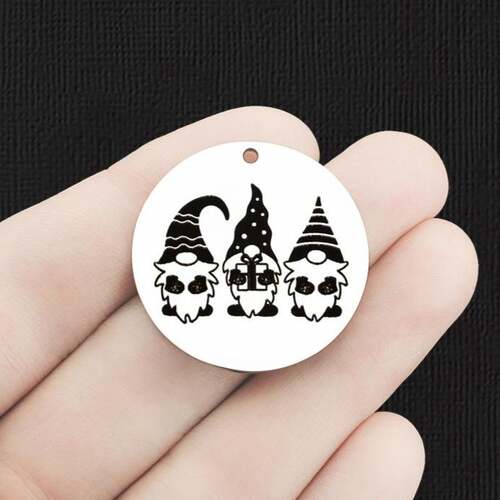 Christmas Gnomes Stainless Steel 30mm Round Charms - BFS010-6590