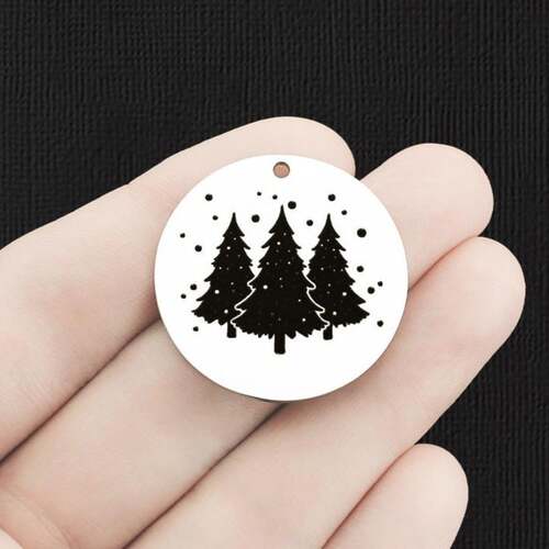 Trees Stainless Steel 30mm Round Charms - BFS010-6592