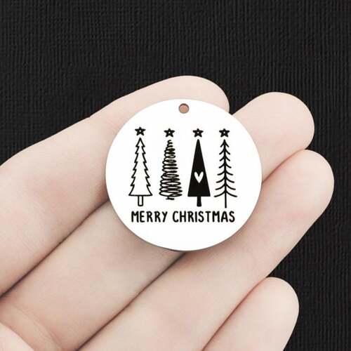 Merry Christmas Stainless Steel 30mm Round Charms - BFS010-6599