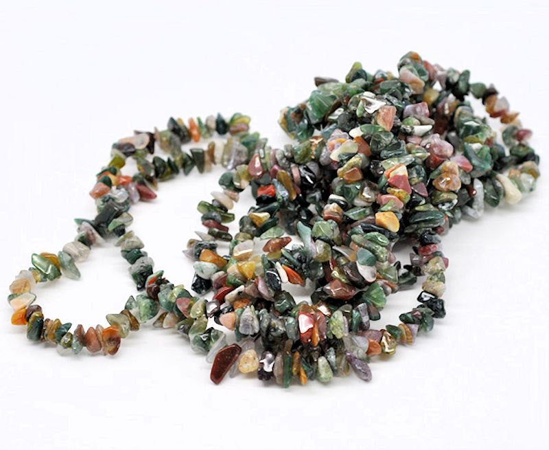 Perles d'agate naturelle Chip 5mm-10mm - Tons vert forêt et terre - 1 brin 250 perles - BD079
