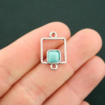 BULK 20 Turquoise Square Connector Antique Silver Tone Charms with Imitation Turquoise - SC6411