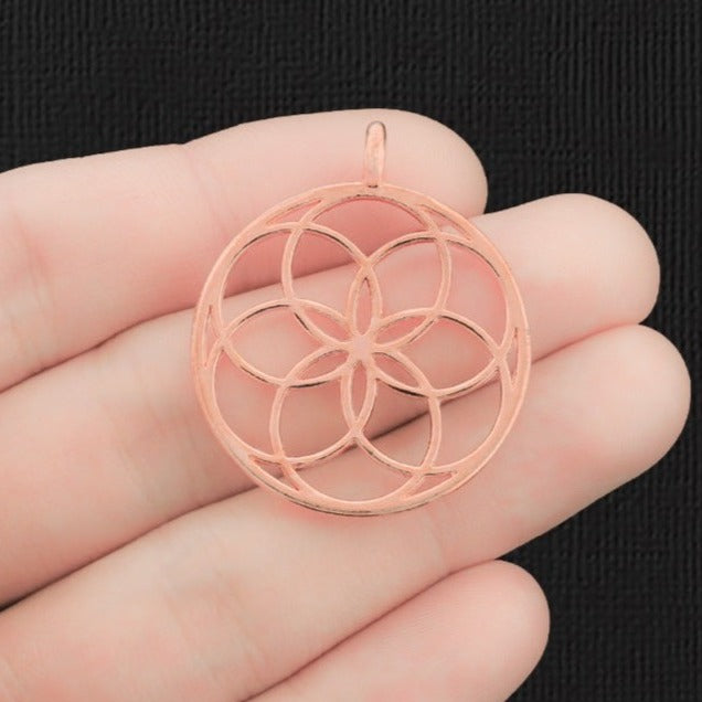 4 Flower of Life Rose Gold Tone Charms - GC352