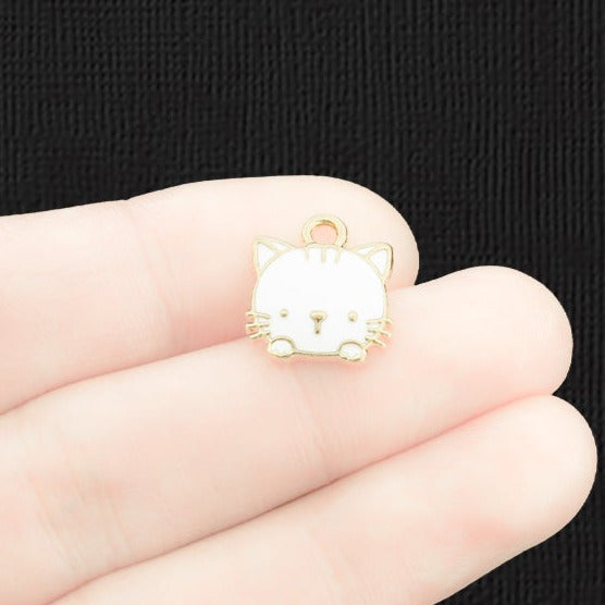 4 Cat Gold Tone Enamel Charms - E1351