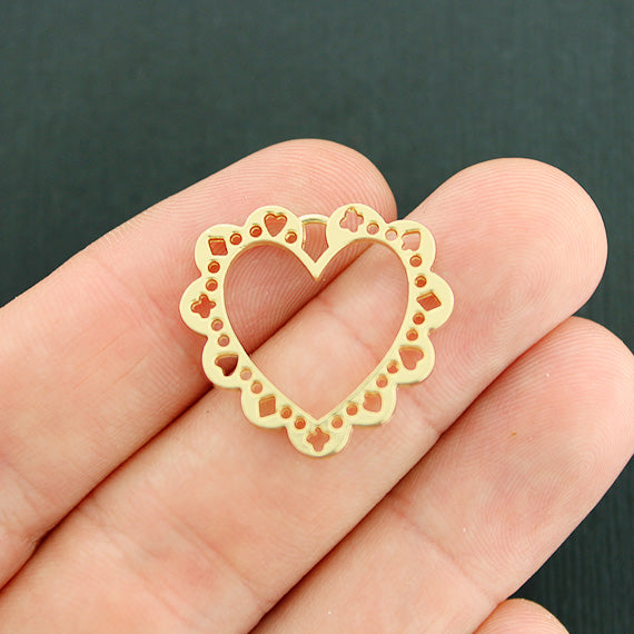 4 Heart Gold Tone Charms 2 Sided - GC1332