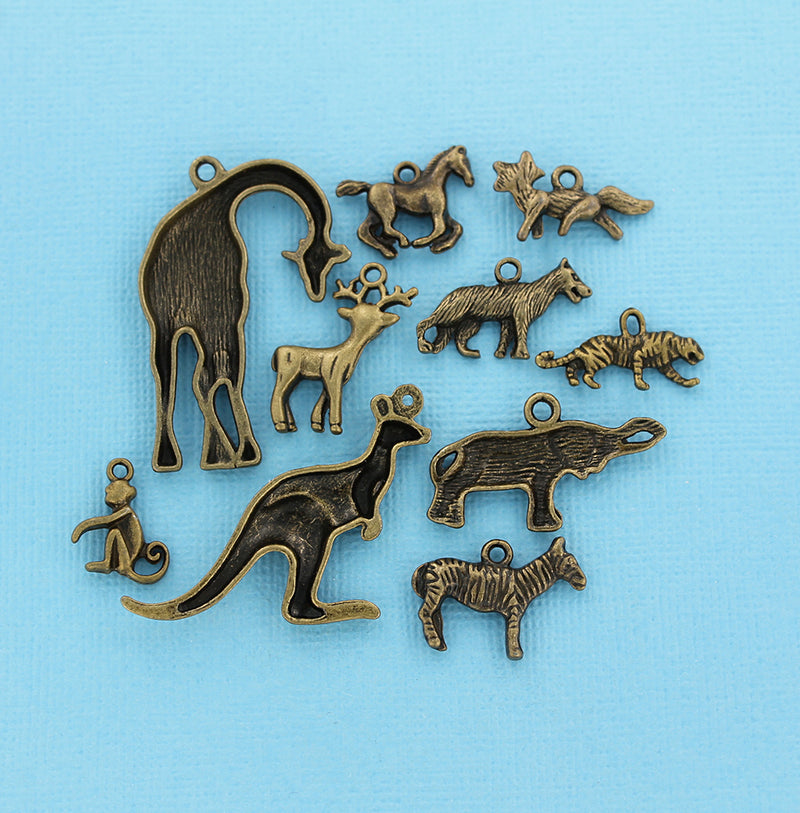 Animal Charm Collection Antique Bronze Tone 10 Different Charms - COL139H