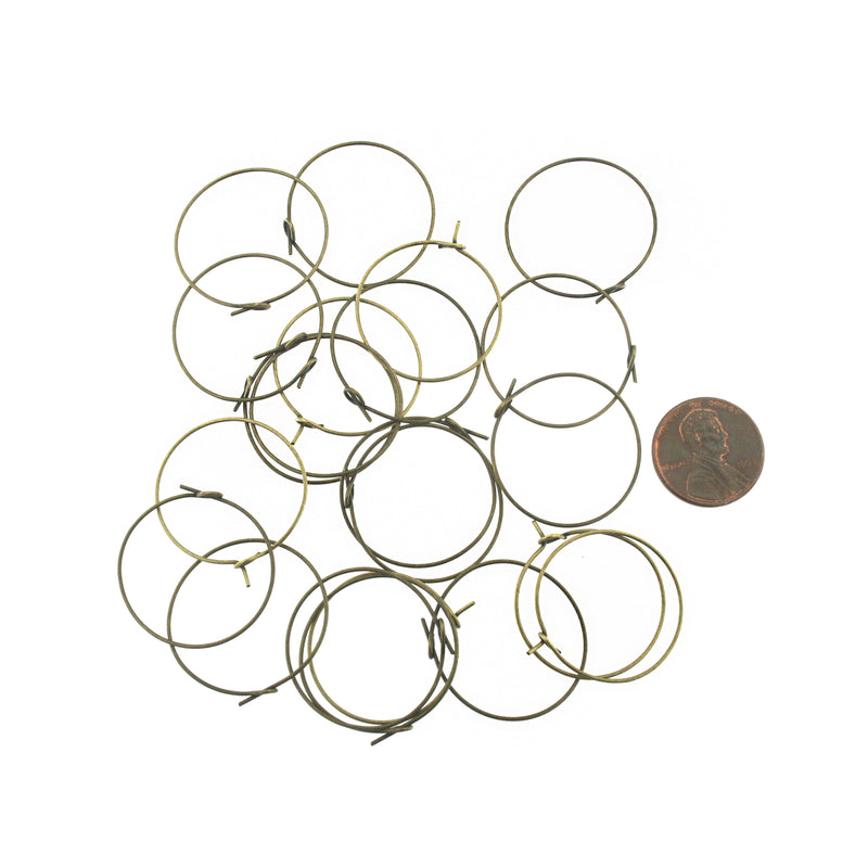 Bronze Tone Earring Wires - Wine Charms Hoops - 25mm - 20 Pieces - Z1258