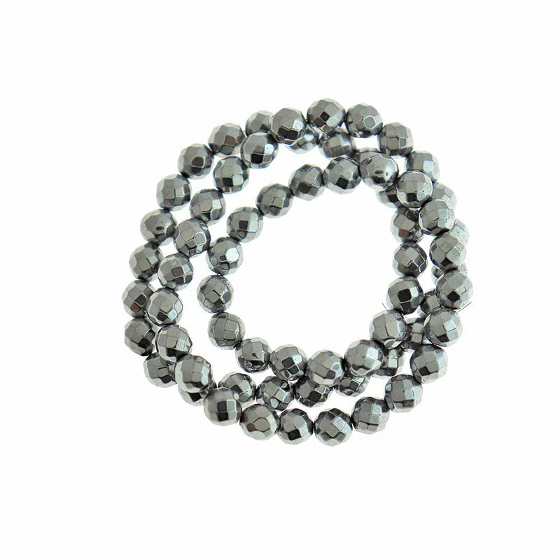 Faceted Hematite Beads 6mm - Silver - 50 Beads - BD560