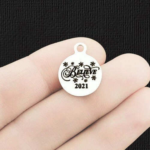 Believe 2021 Stainless Steel Small Round Charms - BFS002-6603