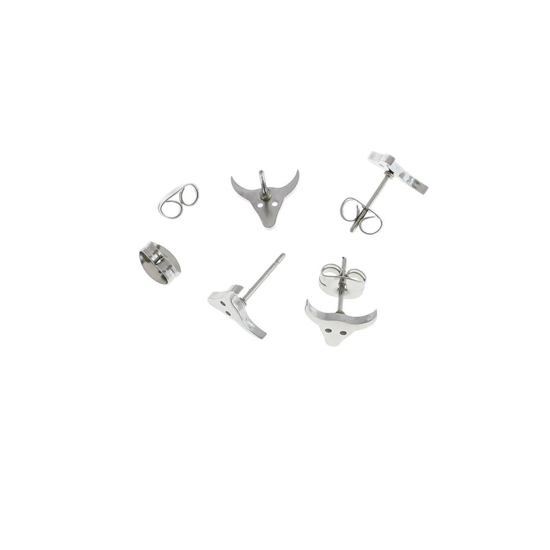Stainless Steel Earrings - Bull Studs - 10mm x 8mm - 2 Pieces 1 Pair - ER416