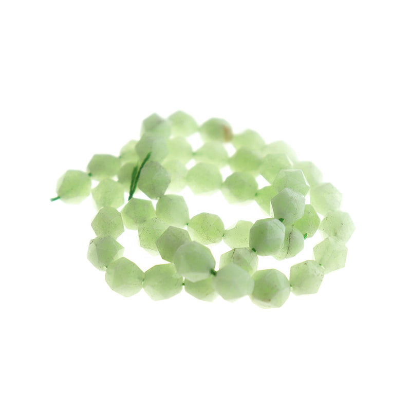 Star Cut Natural Jade Beads 8mm - Light Green - 1 Strand 48 Beads - BD1402