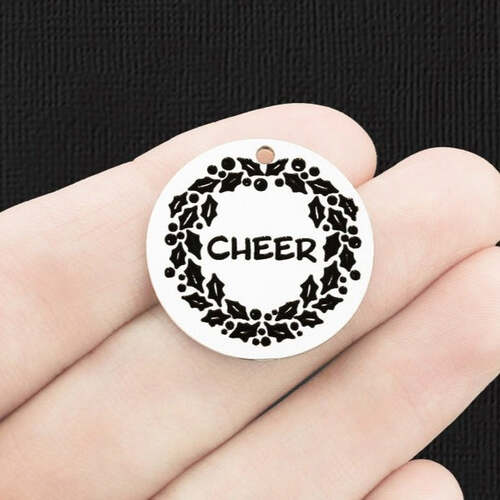 Cheer Wreath Stainless Steel 25mm Round Charms - BFS009-6627