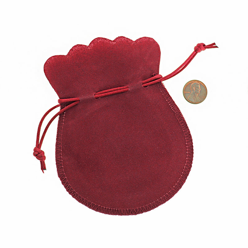 2 Velvet Drawstring Bags 13.5cm x 10.5cm Red Jewelry Pouch - TL059