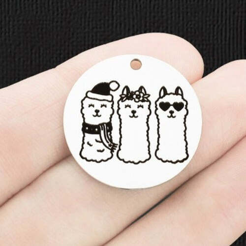Holiday Llamas Stainless Steel 25mm Round Charms - BFS009-6635