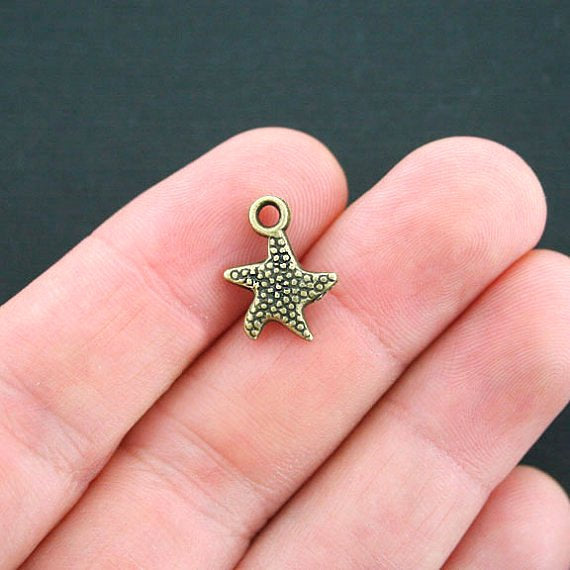15 Starfish Antique Bronze Tone Charms 2 Sided - BC1146