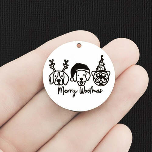Merry Woofmas Stainless Steel 30mm Round Charms - BFS010-6643