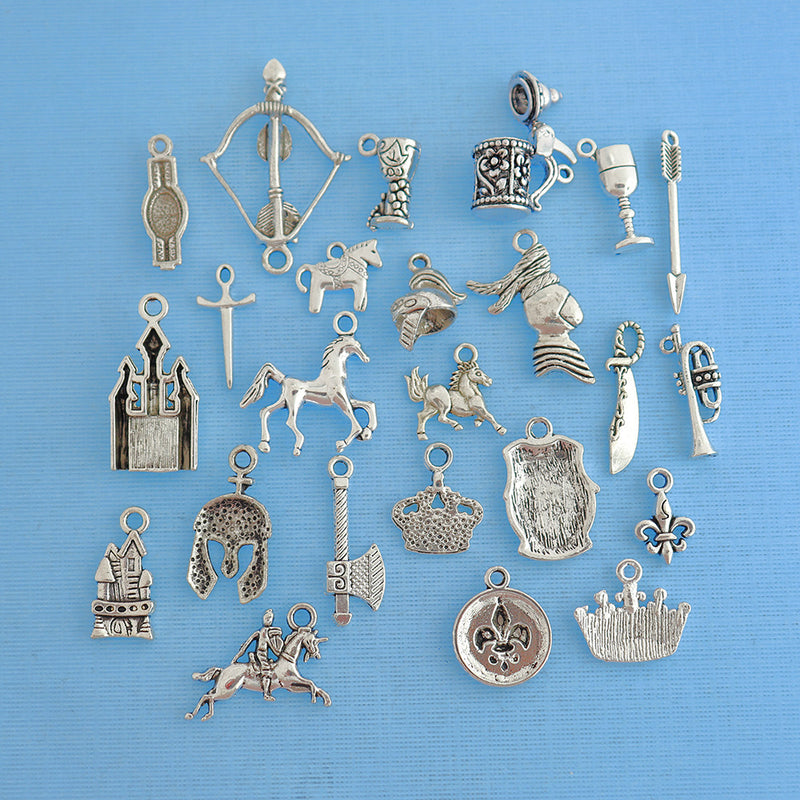 Deluxe Medieval Charm Collection Antique Silver Tone 25 breloques différentes - COL294