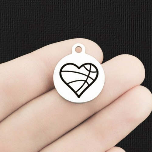 Basketball Heart Stainless Steel Charms - BFS001-6679