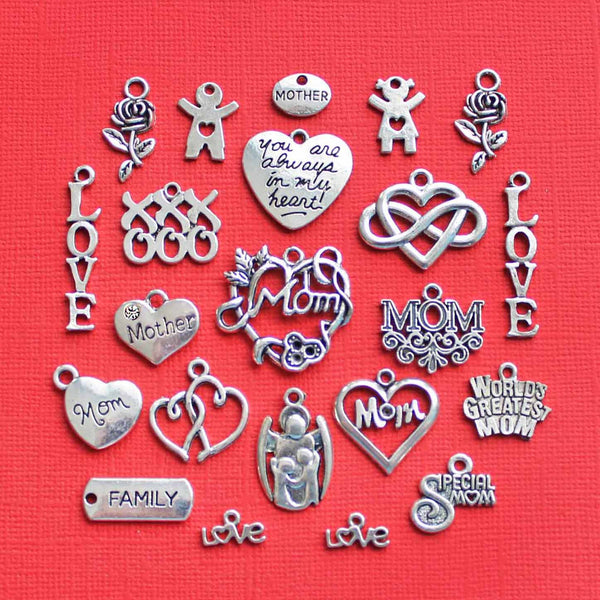 Deluxe Mother Charm Collection Antique Silver Tone 22 Charms - COL286