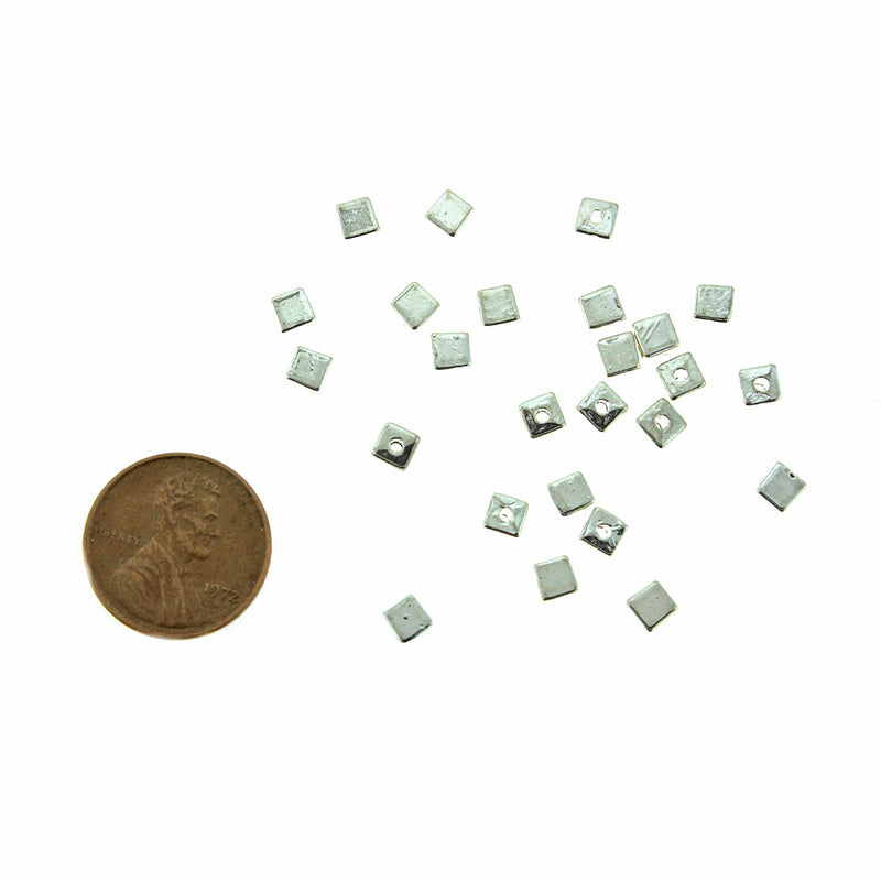 Cube Spacer Beads 4mm x 4mm - Silver Tone - 50 Beads - SC3075