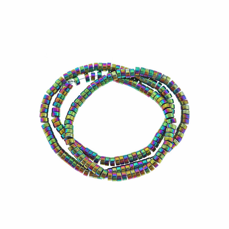 Heishi Hematite Beads 4mm x 2mm - Rainbow Electroplated - 1 Strand 200 Beads - BD2402