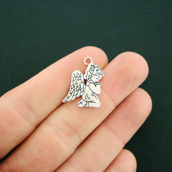 8 Angel Antique Silver Tone Charms - SC6926