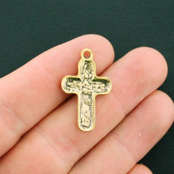 6 Blessed Cross Antique Gold Tone Charms - GC934