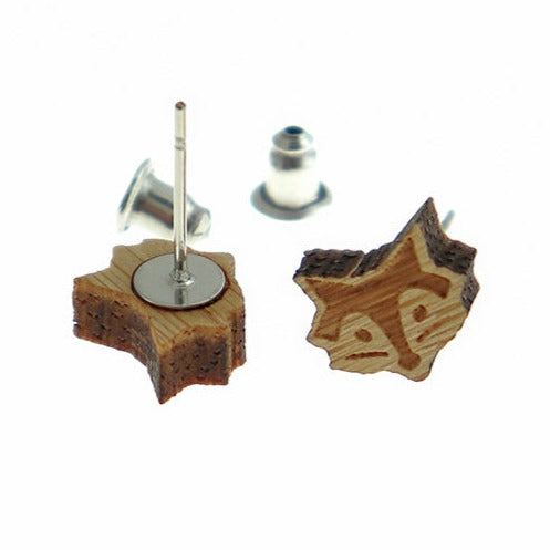Wood Stainless Steel Earrings - Fox Studs -10mm x 8mm - 2 Pieces 1 Pair - ER450