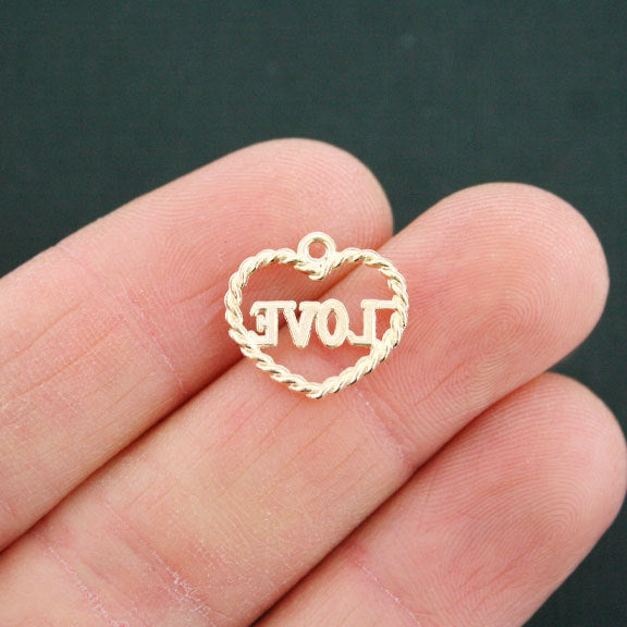 6 Love Heart Gold Tone Charms - GC723