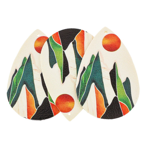 Imitation Leather Teardrop Pendants - Multicolored Mountain - 4 Pieces - LP277