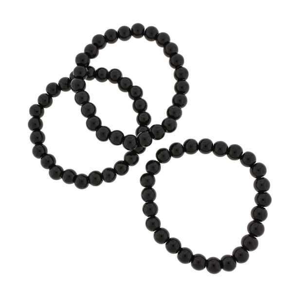 Round Glass Bead Bracelet - 58mm - Polished Black - 1 Bracelet - BB045
