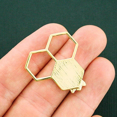 4 Honeycomb Bee Connector Gold Tone Charms - GC946