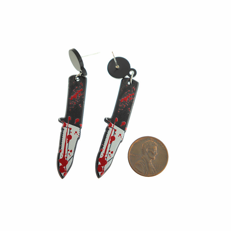 Acrylic Earrings - Horror Knife Studs - 50mm x 2mm - 2 Pieces 1 Pair - ER623
