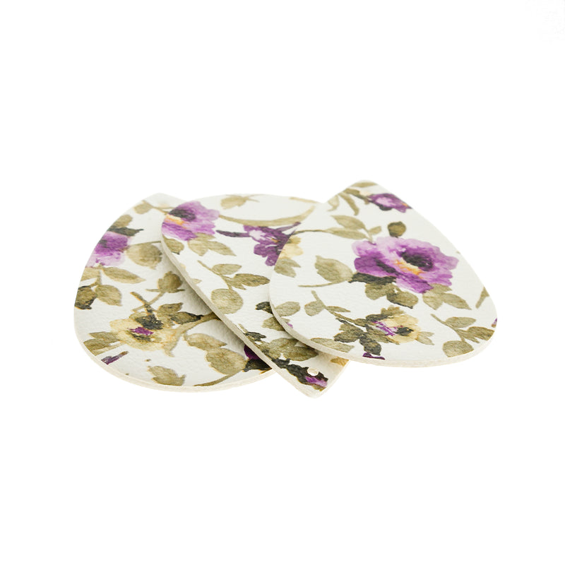 Pendentifs en forme de larme en similicuir - Fleur violette - 4 pièces - LP193