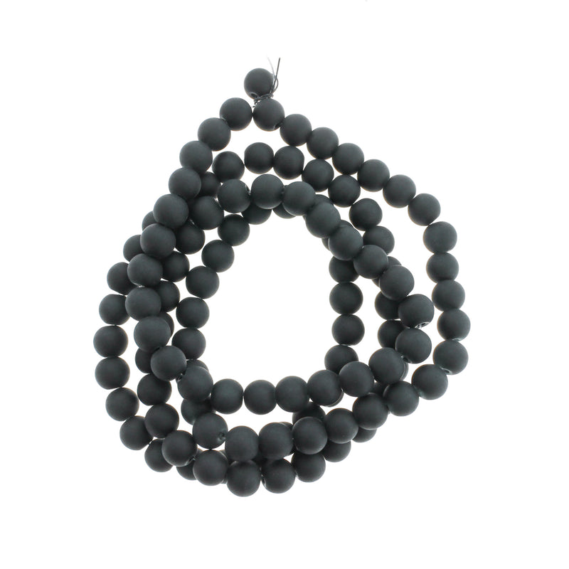 Perles de Verre Rondes 8mm - Noir Givré - 1 Rang 99 Perles - BD827