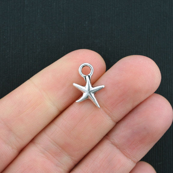 12 Starfish Antique Silver Tone Charms - SC3664
