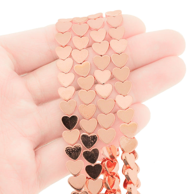 Heart Hematite Beads 7mm - Metallic Rose Gold - 1 Strand 63 Beads - BD1080