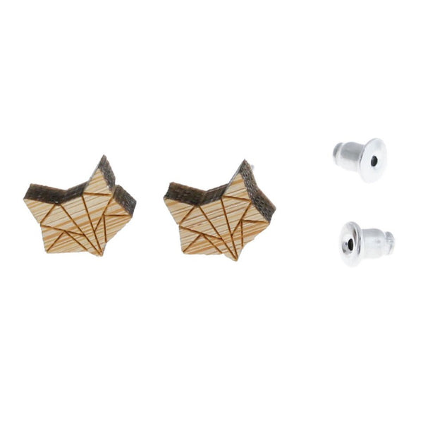 Wood Stainless Steel Earrings - Geometric Fox Studs - 10mm x 9mm - 2 Pieces 1 Pair - ER197