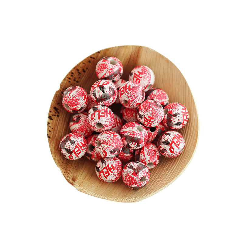Round Wooden Beads 15mm - Horror Red - 10 Beads - BD2089