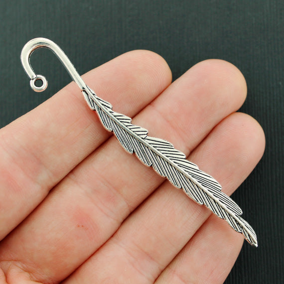 BULK 10 Feather Bookmarks Antique Silver Tone 2 Sided - SC7978