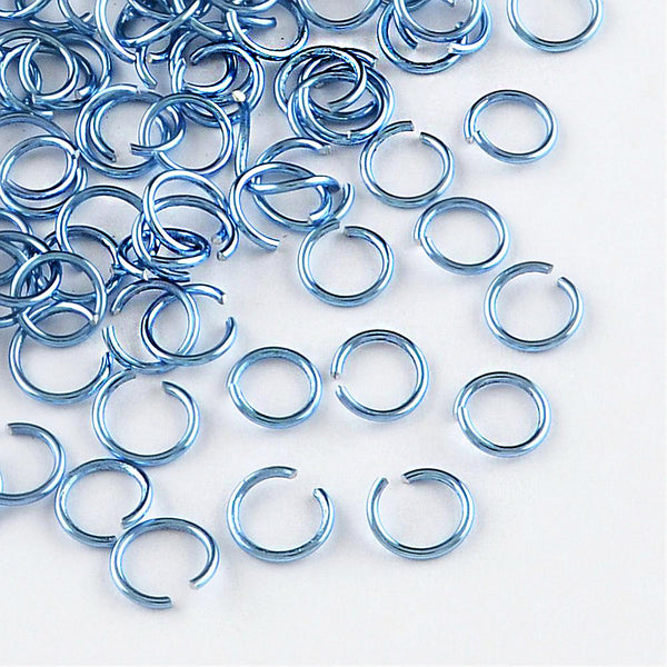 Blue Aluminum Jump Rings 6mm x 0.8mm - Open 20 Gauge - 100 Rings - J083