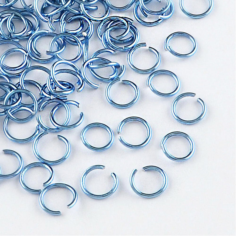 Blue Aluminum Jump Rings 6mm x 0.8mm - Open 20 Gauge - 100 Rings - J083