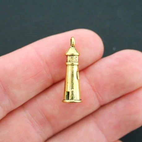 6 Lighthouse Antique Gold Tone Charms 3D - GC457