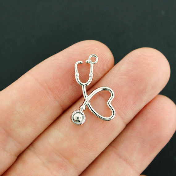 5 Stethoscope Silver Tone Charms 2 Sided - SC7815