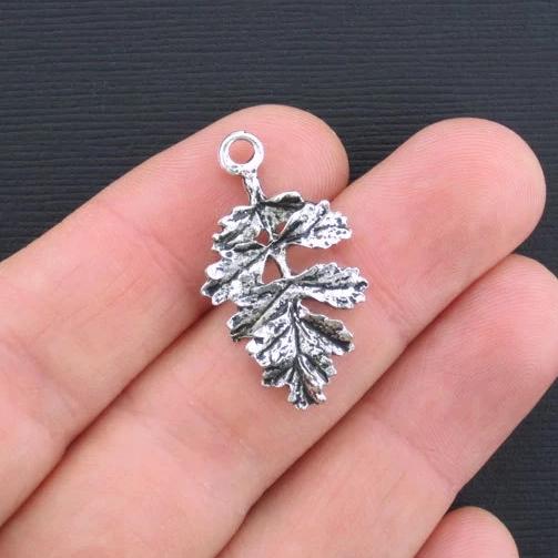 6 Leaf Antique Silver Tone Charms 2 Sided - SC1636